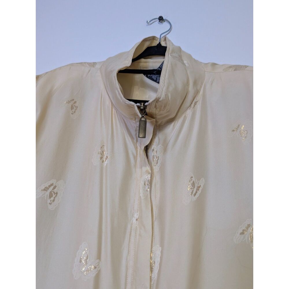 Vintage 90s Silk Butterfly Tracksuit Set Champagne Boho Luxe Size L Pale Yellow - Picture 13 of 15